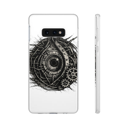 Biomechanisches Auge Handyhülle – Futuristisches Cyberpunk Design mit Zahnrädern & Kabeln | Schutzhülle für iPhone & Android