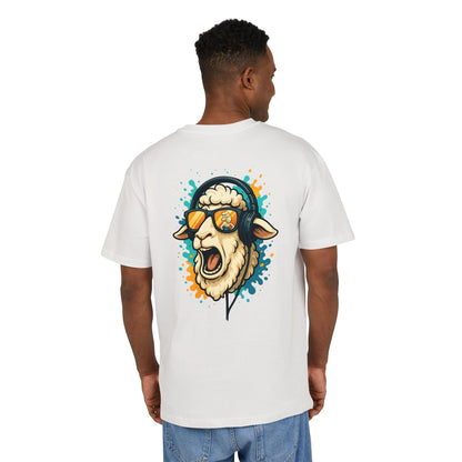 Lustiges Schaf T-Shirt (Rückenprint) – Cooles Cartoon-Motiv mit Kopfhörer & Sonnenbrille – Unisex Shirt für Musikfans & Tierliebhaber