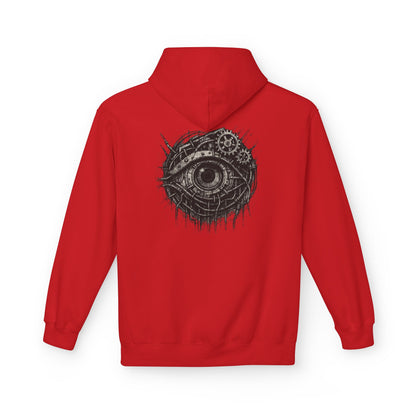 Biomechanisches Auge Hoodie Unisex – Cyberpunk Kapuzenpullover mit Zahnrädern & Kabeln | Futuristischer Techwear Look