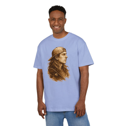 Skater Style T-Shirt (Brustprint) – Retro Kunst-Design mit Langhaar-Skater und Cap – Vintage Skateboard Look