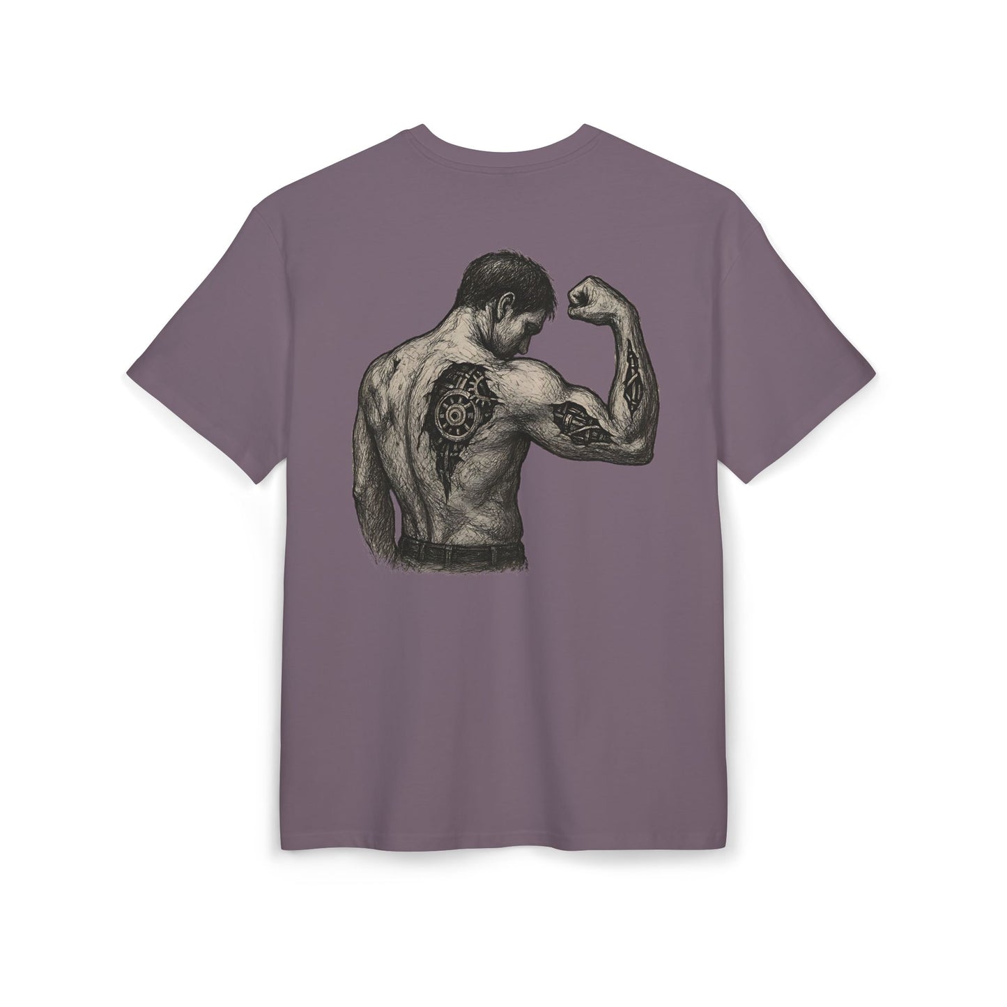 Biomechanik Muskel T-Shirt Unisex (Rückenprint) – Cyborg Body Design mit Zahnrädern & Maschinenstrukturen | Futuristisches Techwear Shirt für Fitness & Sci-Fi Fans