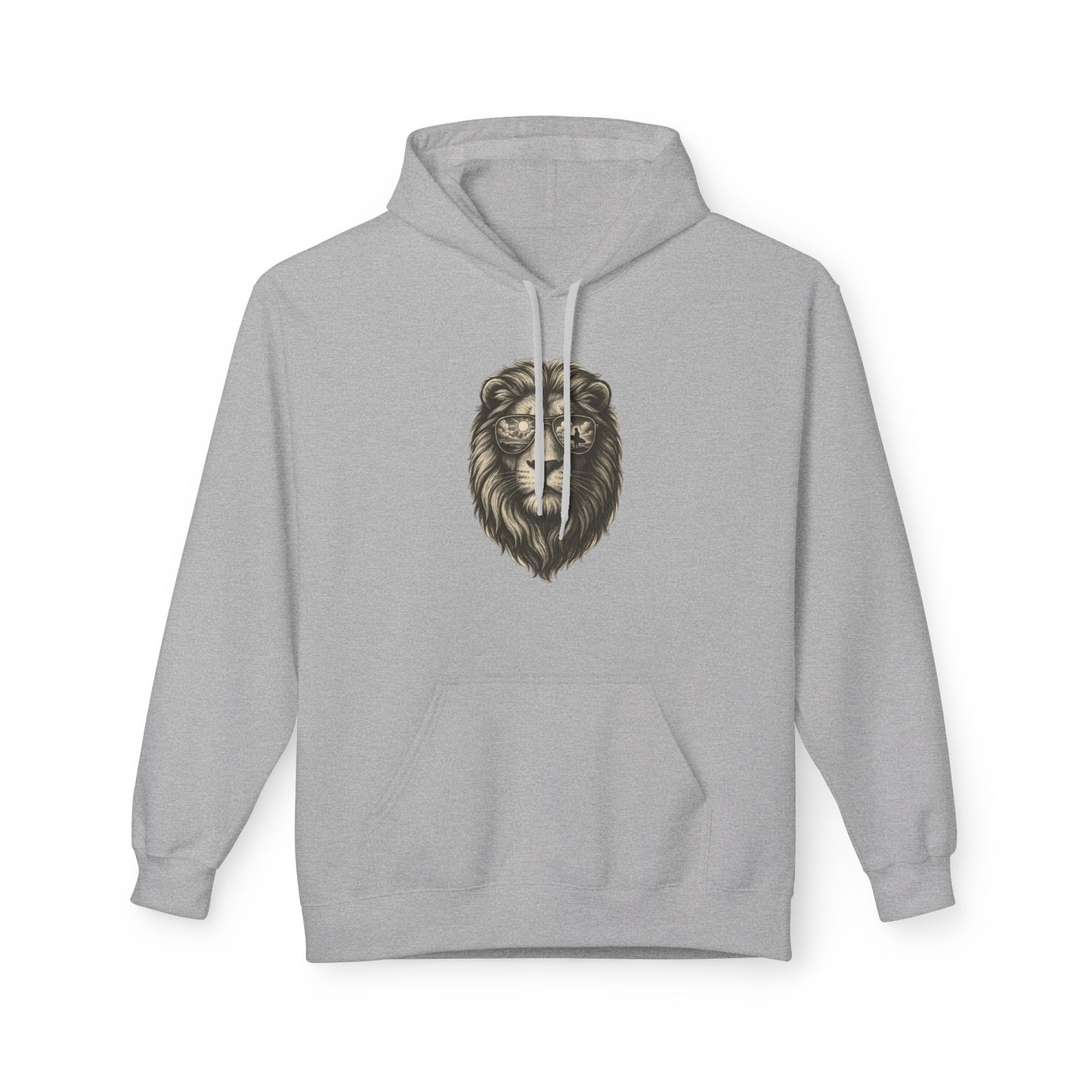 Löwe mit Sonnenbrille Hoodie (Brustprint) – Stylischer Unisex Kapuzenpullover mit Löwenmotiv für Tierfreunde & Streetwear-Fans