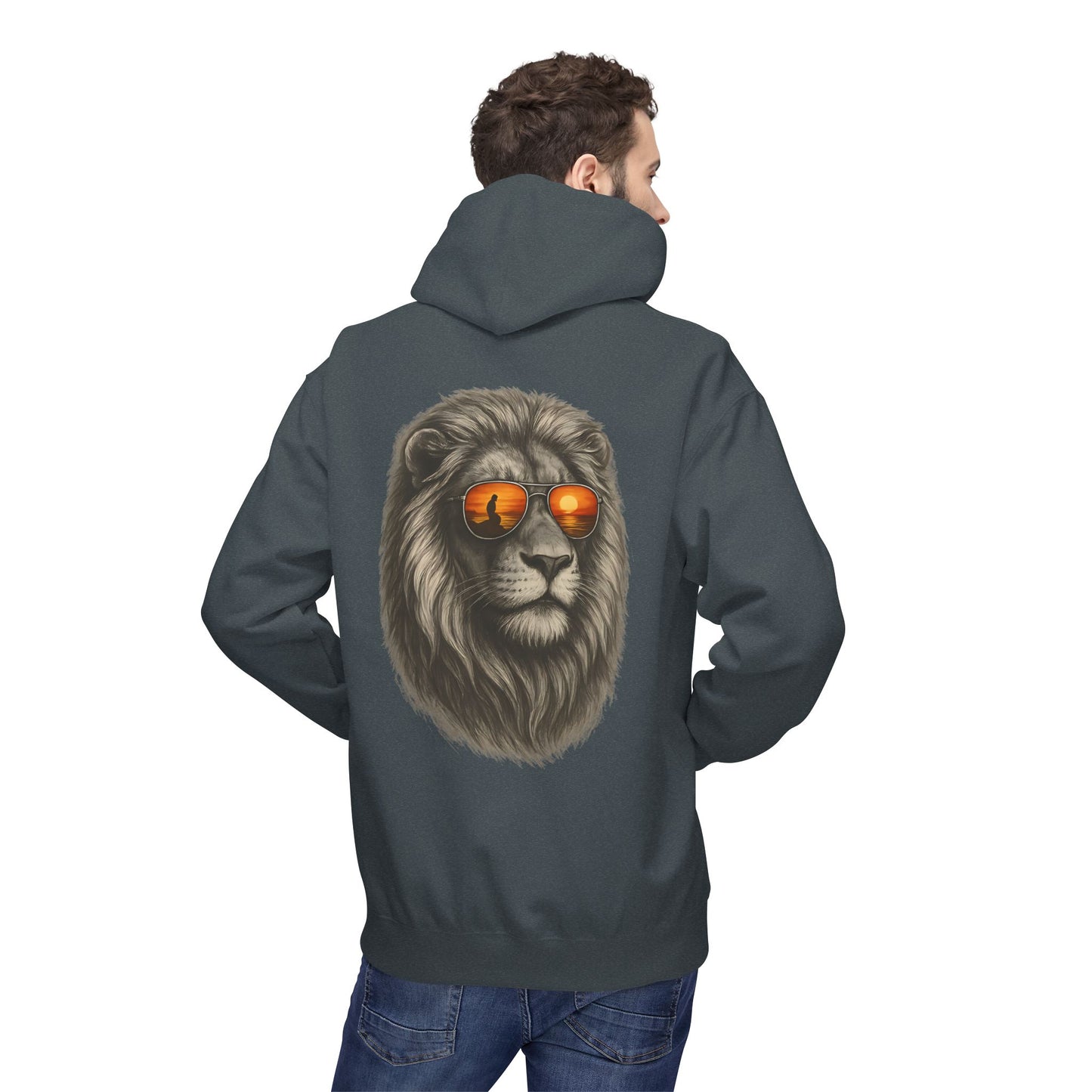 Löwen Hoodie Unisex (Rückenprint) – Stylischer Kapuzenpullover mit Sonnenbrillen-Löwe | Tiermotiv Streetwear für Damen & Herren