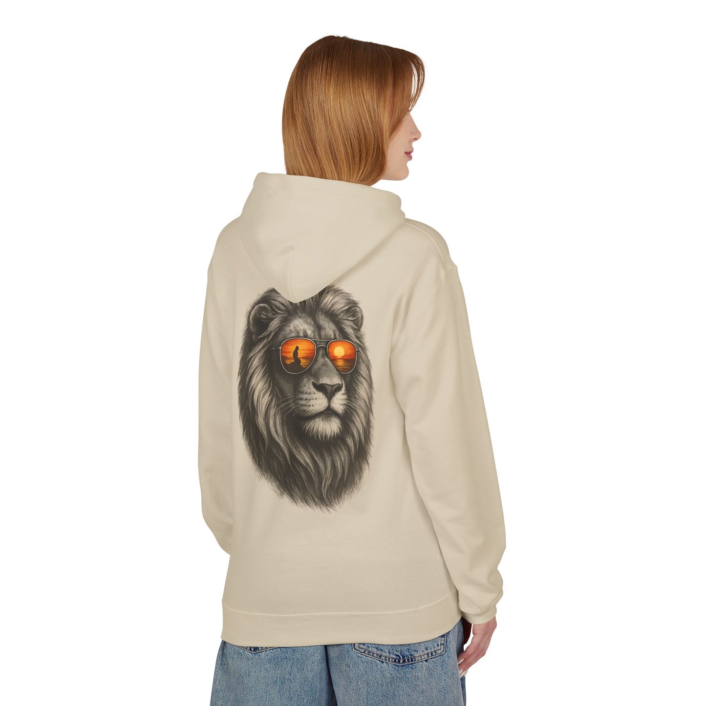 Löwen Hoodie Unisex (Rückenprint) – Stylischer Kapuzenpullover mit Sonnenbrillen-Löwe | Tiermotiv Streetwear für Damen & Herren