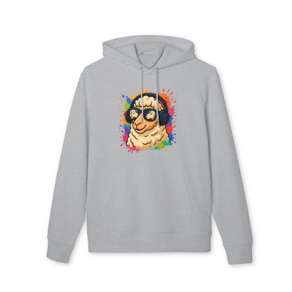 Schaf Hoodie (Brustprint) – Lustiger Unisex Kapuzenpullover mit Kopfhörer-Schaf & buntem Farbspritzer-Design