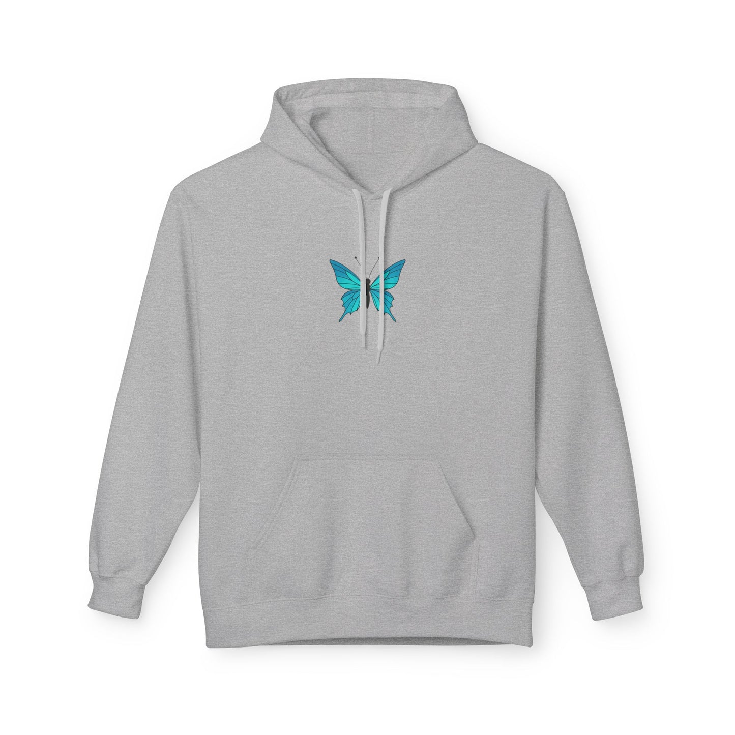 Blauer Schmetterling Hoodie Unisex (Brustprint) – Leuchtendes Butterfly Design | Nachhaltiger Kapuzenpullover aus Baumwolle