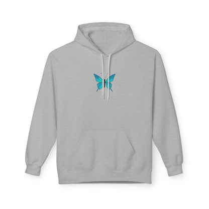 Blauer Schmetterling Hoodie Unisex (Brustprint) – Leuchtendes Butterfly Design | Nachhaltiger Kapuzenpullover aus Baumwolle