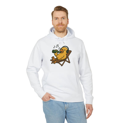 Chillente Hoodie (Brustprint) – Lustiger Unisex Kapuzenpullover mit Ente, Bier & Musik-Motiv | Perfekt für Freizeit, Festivals & Sommer