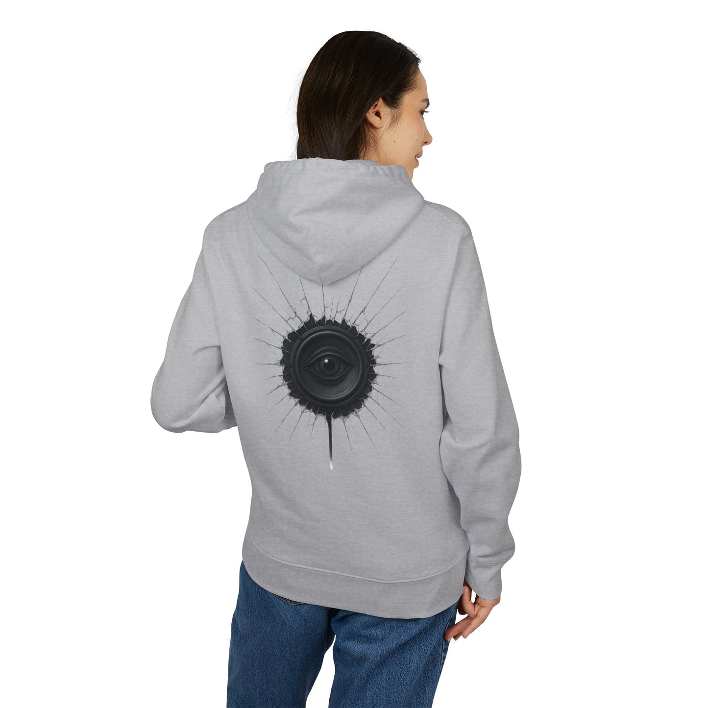 Surreal Sound Hoodie – Unisex Kapuzenpullover mit Lautsprecher-Auge Motiv im Black & White Kunststil