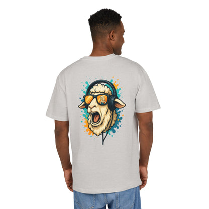 Lustiges Schaf T-Shirt (Rückenprint) – Cooles Cartoon-Motiv mit Kopfhörer & Sonnenbrille – Unisex Shirt für Musikfans & Tierliebhaber