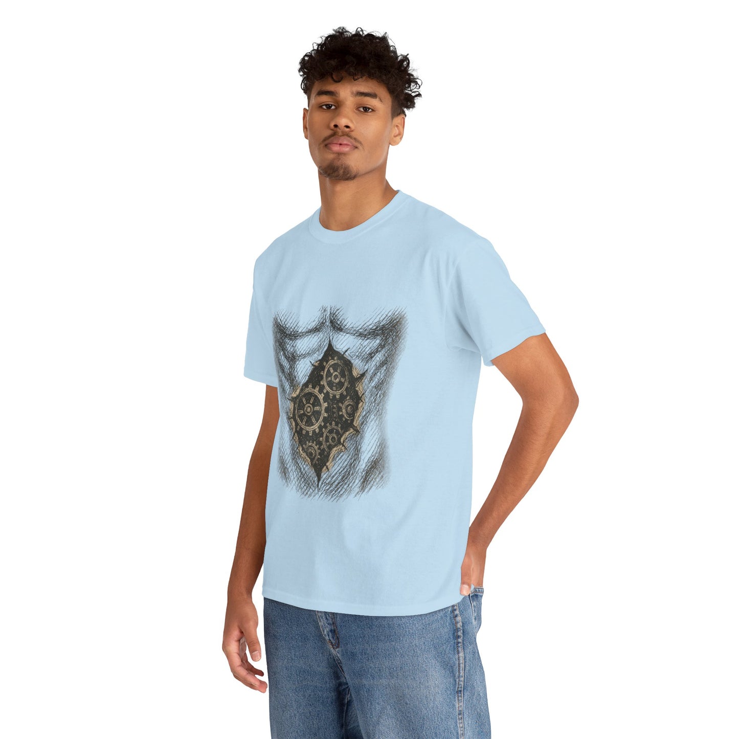 Biomechanik T-Shirt Unisex (Brustprint) – Realistisches Zahnräder-in-der-Haut Design | Steampunk & Cyborg Look für Technikfans