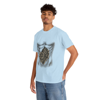 Biomechanik T-Shirt Unisex (Brustprint) – Realistisches Zahnräder-in-der-Haut Design | Steampunk & Cyborg Look für Technikfans