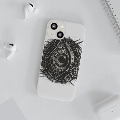 Biomechanisches Auge Handyhülle – Futuristisches Cyberpunk Design mit Zahnrädern & Kabeln | Schutzhülle für iPhone & Android