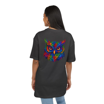 Buntes Eulen T-Shirt (Rückenprint) – Psychedelisches Tiermotiv im Boho-Stil – Unisex Shirt mit farbenfrohem, detailliertem Eulen-Design