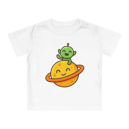 Baby T-Shirt „Space Buddy“ – Süßes Alien & Planet Motiv, Bio-Baumwolle, nachhaltige Weltraum-Babybekleidung