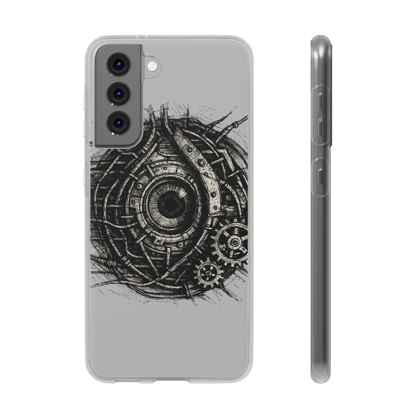 Biomechanisches Auge Handyhülle – Futuristisches Cyberpunk Design mit Zahnrädern & Kabeln | Schutzhülle für iPhone & Android