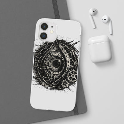 Biomechanisches Auge Handyhülle – Futuristisches Cyberpunk Design mit Zahnrädern & Kabeln | Schutzhülle für iPhone & Android