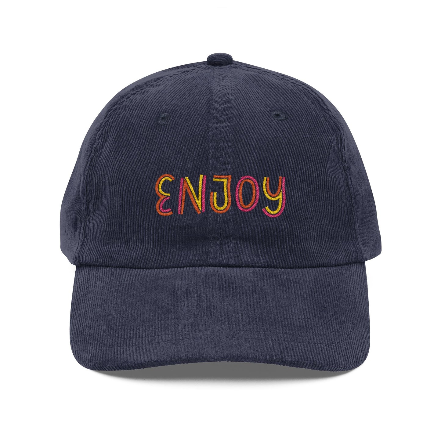 Enjoy Cord Cap – Retro Cord Basecap mit bunter Stickerei - Good Vibes, Gift for Friends, Relaxed Fashion