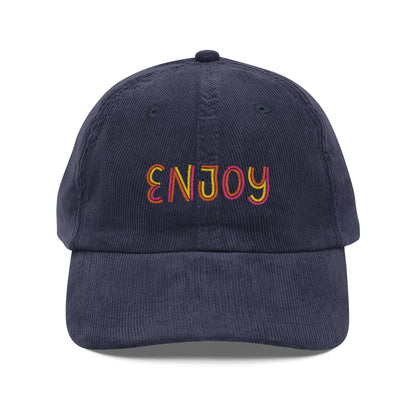 Enjoy Cord Cap – Retro Cord Basecap mit bunter Stickerei - Good Vibes, Gift for Friends, Relaxed Fashion