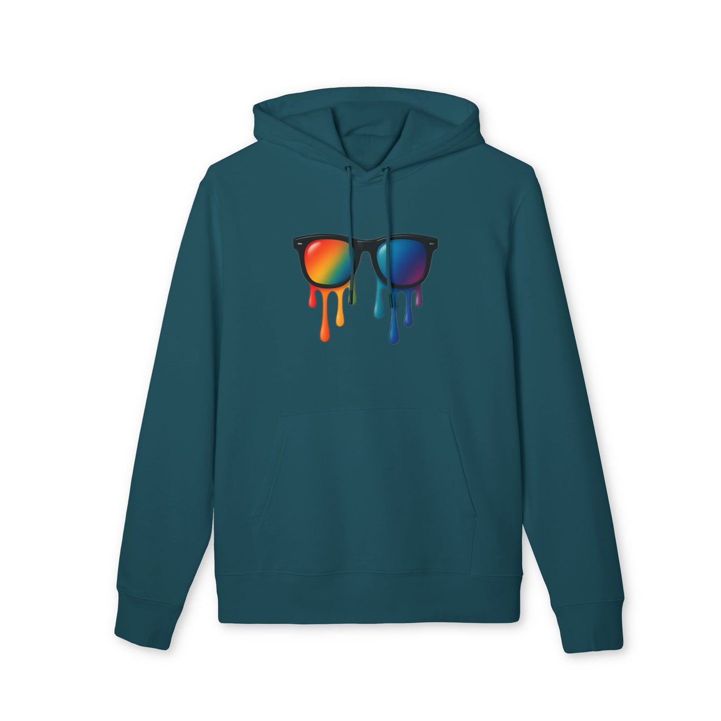 Melting Shades Hoodie (Brustprint) – Stylischer Unisex Hoodie mit bunter Sonnenbrille & Tropf-Effekt | Retro Streetwear für Sommer & Festival