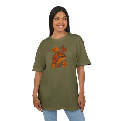 Herbst Igel T-Shirt (Brustprint) – Lustiges Cartoon Design mit Sonnenbrille, Kopfhörern & Ahornblättern