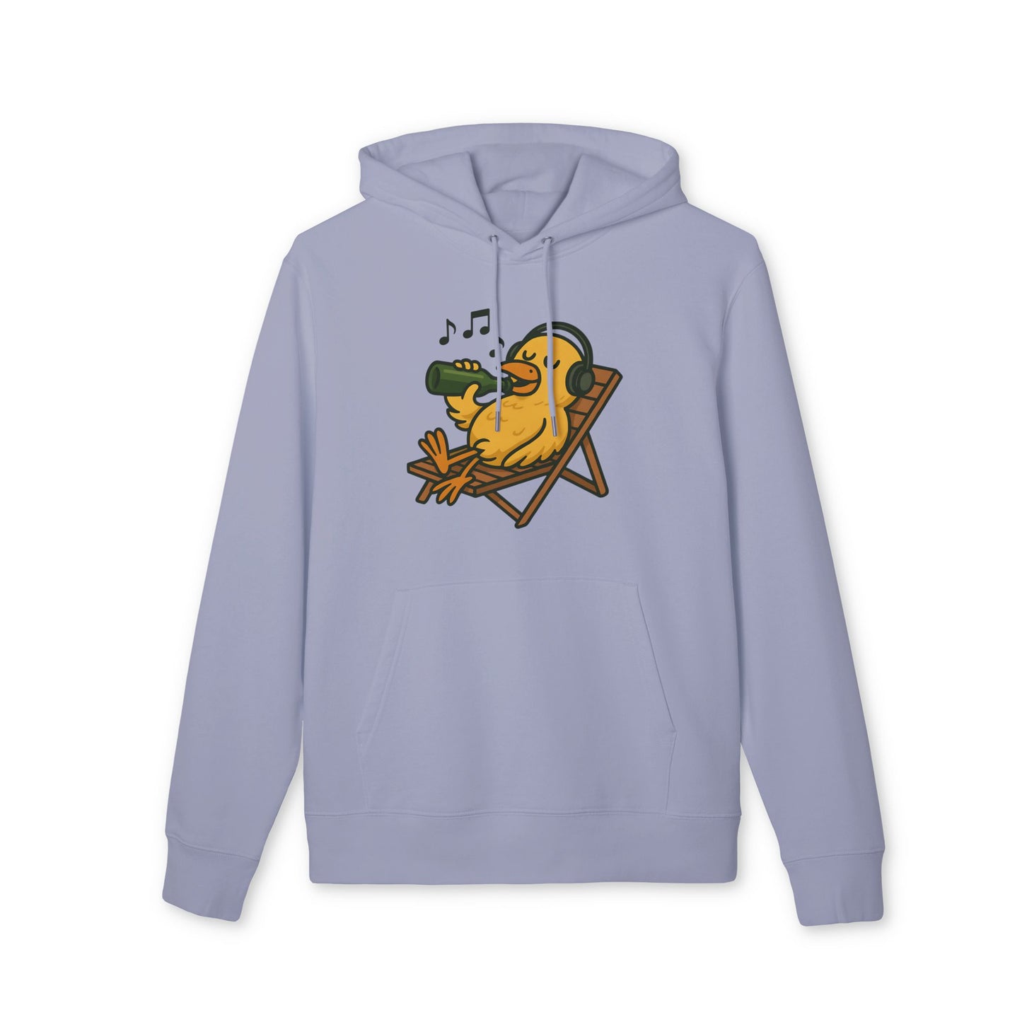 Chillente Hoodie (Brustprint) – Lustiger Unisex Kapuzenpullover mit Ente, Bier & Musik-Motiv | Perfekt für Freizeit, Festivals & Sommer