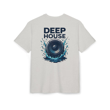 Deep House T-Shirt (Rückenprint) – Stylisches EDM Shirt mit Lautsprecher & Wasser Splash Motiv – Unisex Festival & Clubwear
