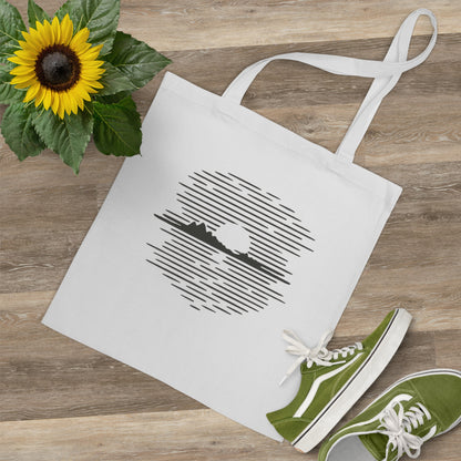 Jutebeutel mit Bergmotiv – Nachhaltige Baumwolltasche mit Sonnenuntergangs-Design, langlebig & umweltfreundlich für Alltag und Freizeit