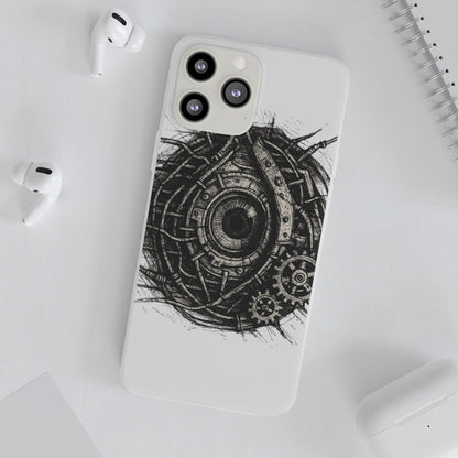 Biomechanisches Auge Handyhülle – Futuristisches Cyberpunk Design mit Zahnrädern & Kabeln | Schutzhülle für iPhone & Android