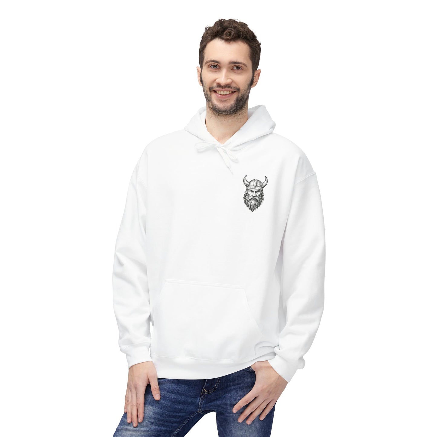 Wikinger Hoodie Unisex – Nordic Warrior Kapuzenpullover mit Bart & Helm Design | Viking Streetwear