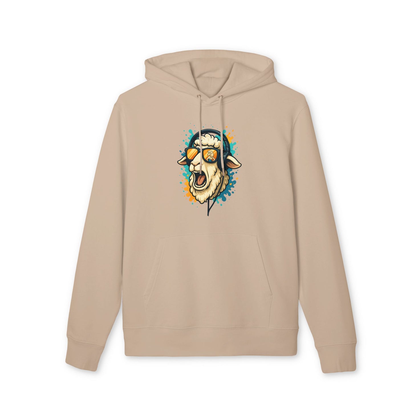 Lustiger Schaf Hoodie (Brustprint) – Unisex Kapuzenpullover mit Kopfhörer & Sonnenbrille – Musik Cartoon Streetwear für Tierfreunde