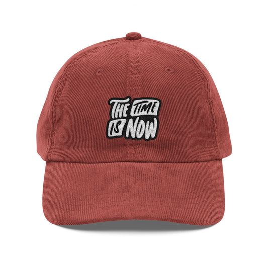 The Time is Now Cord Cap – Retro Cord Basecap mit Stickerei - Good Vibes, Gift for Friends, Relaxed Fashion