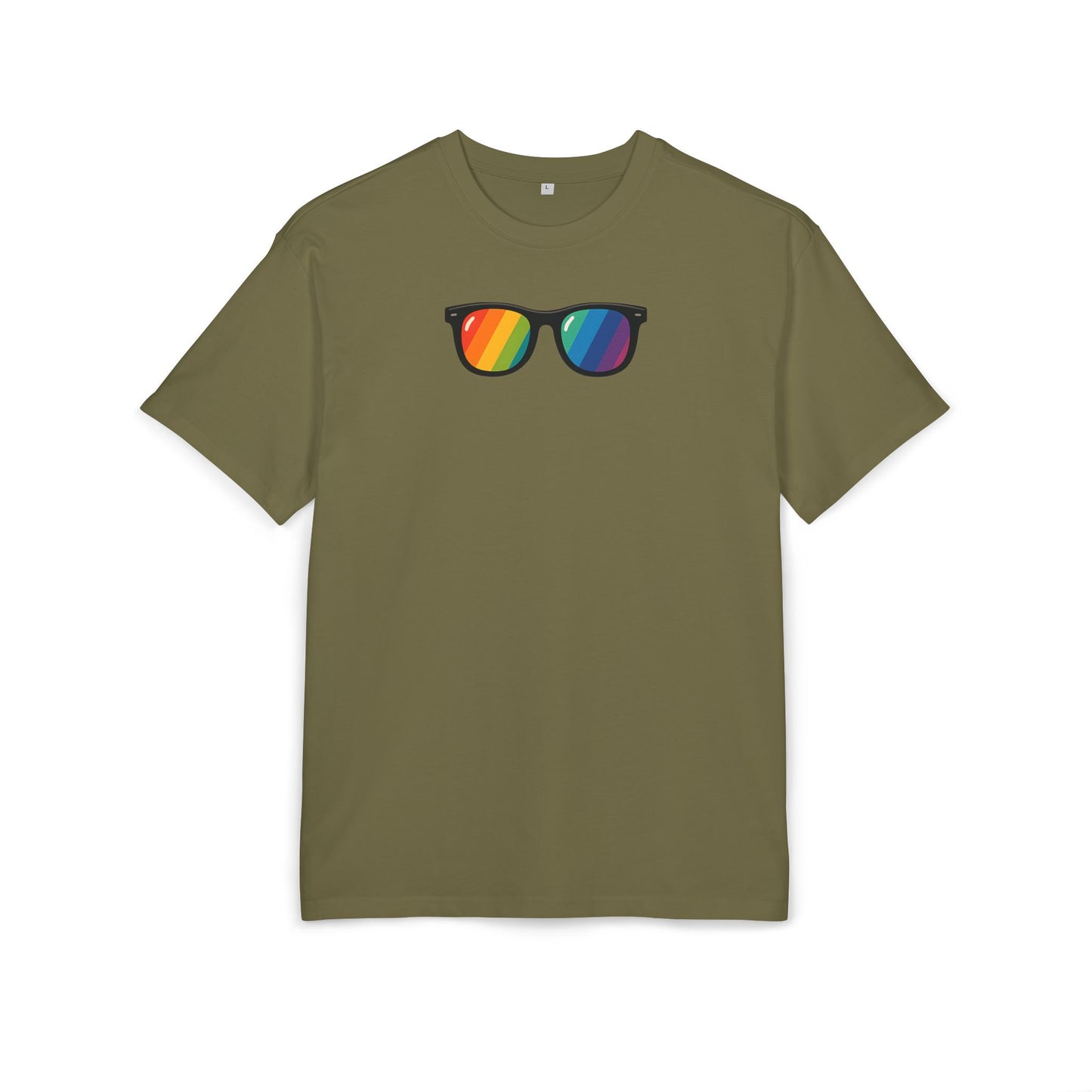Regenbogen Sonnenbrille T-Shirt (Brustprint) – Buntes Retro Pride Design für Sommer & Festival