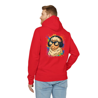 Schaf Hoodie (Rückenprint) – Lustiger Unisex Kapuzenpullover mit Kopfhörer-Schaf & buntem Farbspritzer-Design