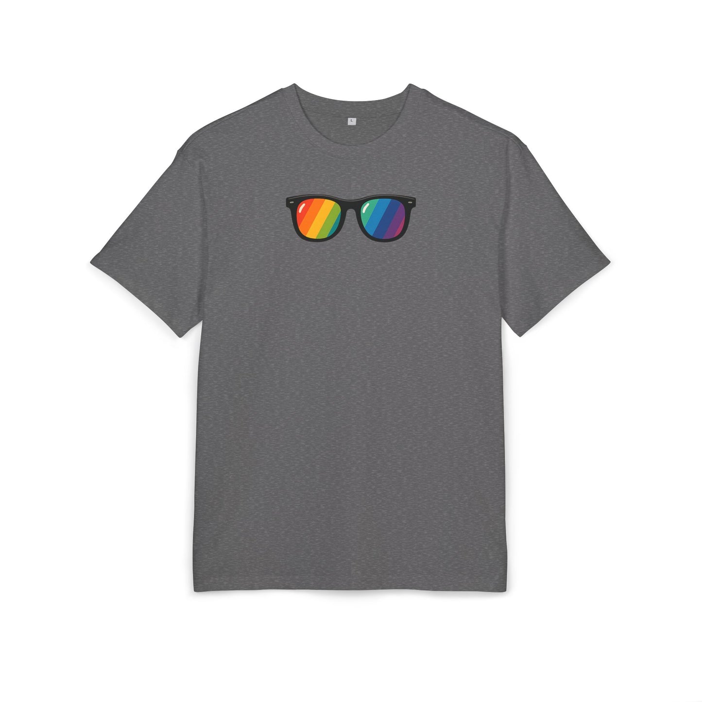 Regenbogen Sonnenbrille T-Shirt (Brustprint) – Buntes Retro Pride Design für Sommer & Festival
