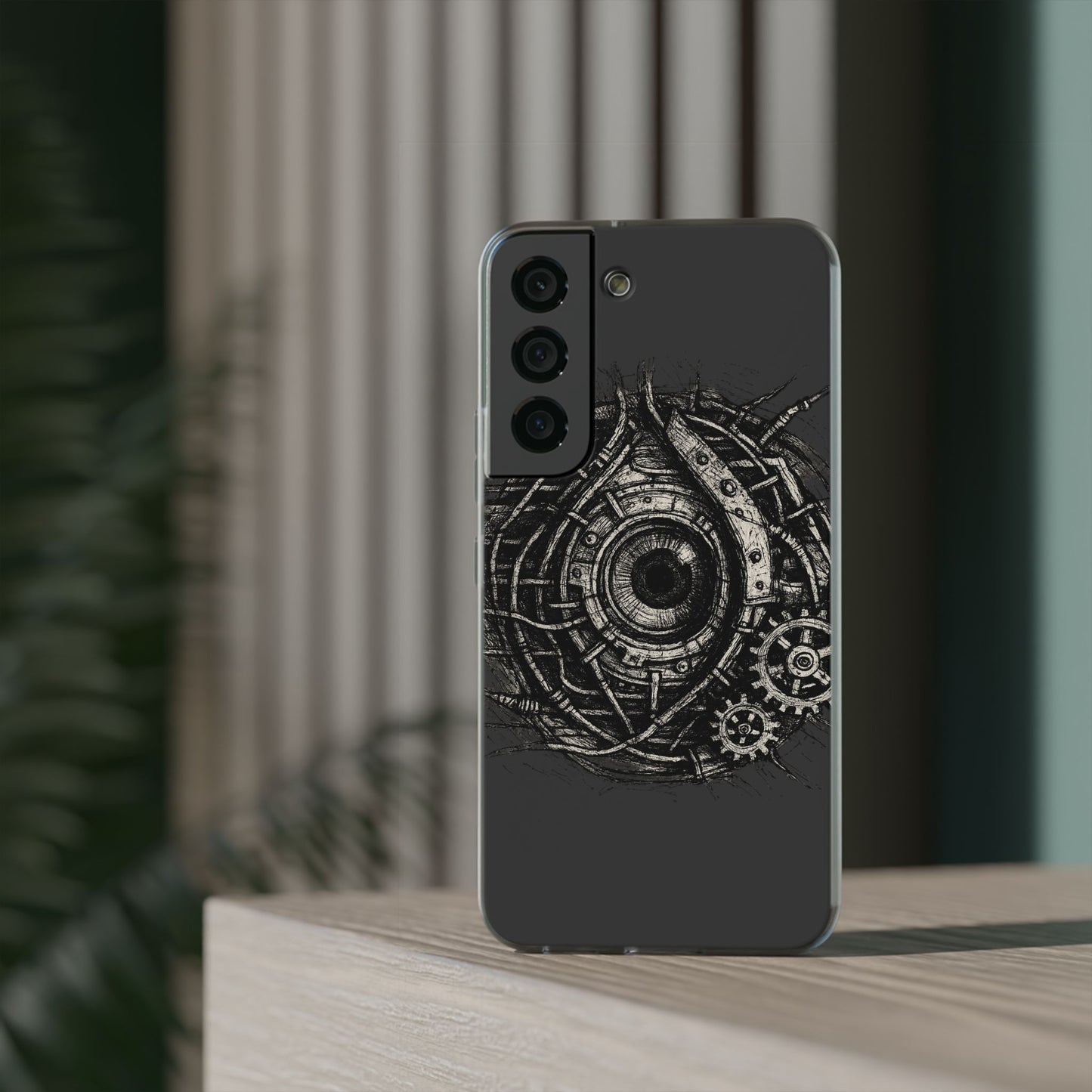 Biomechanisches Auge Handyhülle – Futuristisches Cyberpunk Design mit Zahnrädern & Kabeln | Schutzhülle für iPhone & Android