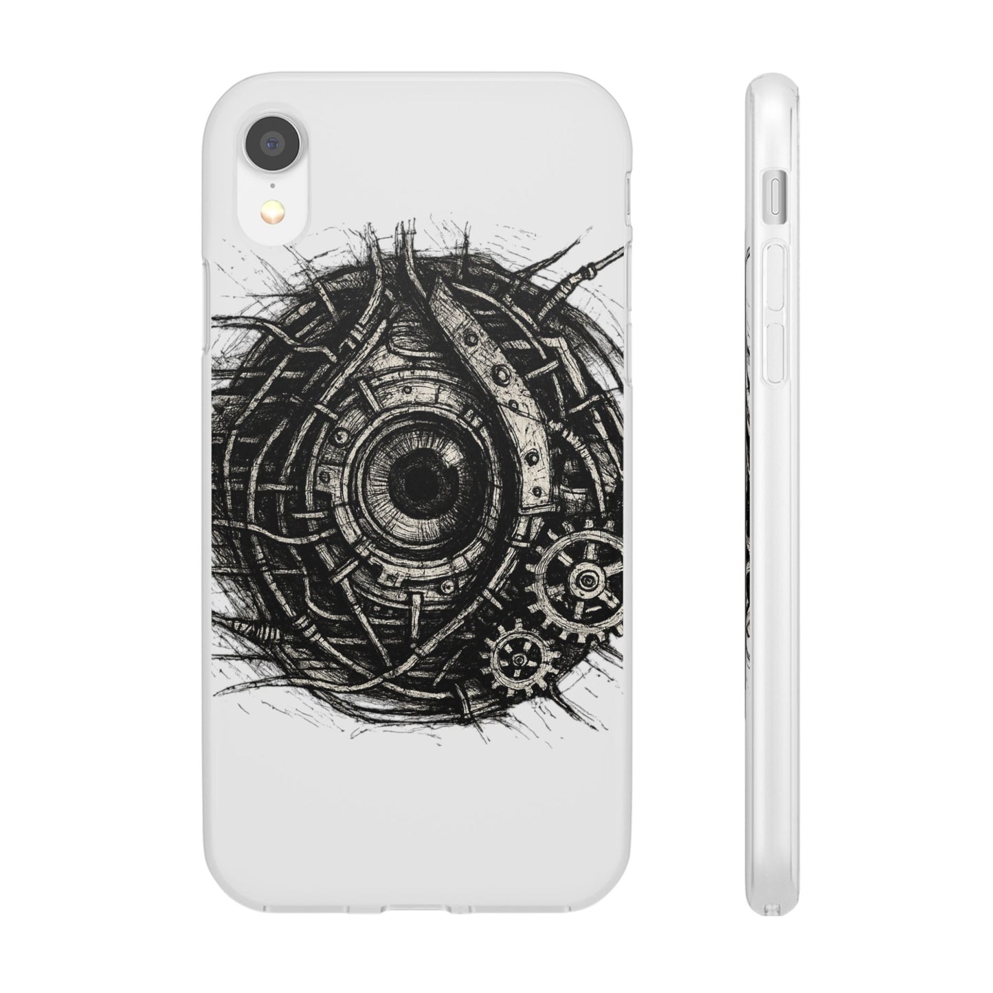 Biomechanisches Auge Handyhülle – Futuristisches Cyberpunk Design mit Zahnrädern & Kabeln | Schutzhülle für iPhone & Android