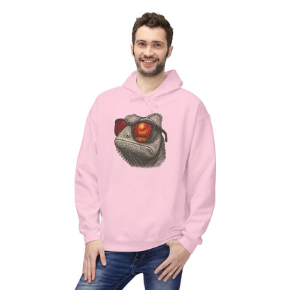 Chamäleon Hoodie Unisex (Brustprint) – Retro Tiermotiv mit Sonnenbrille & Disco-Design – Lustiger Kapuzenpullover für Festival, Streetwear & Geschenkideen