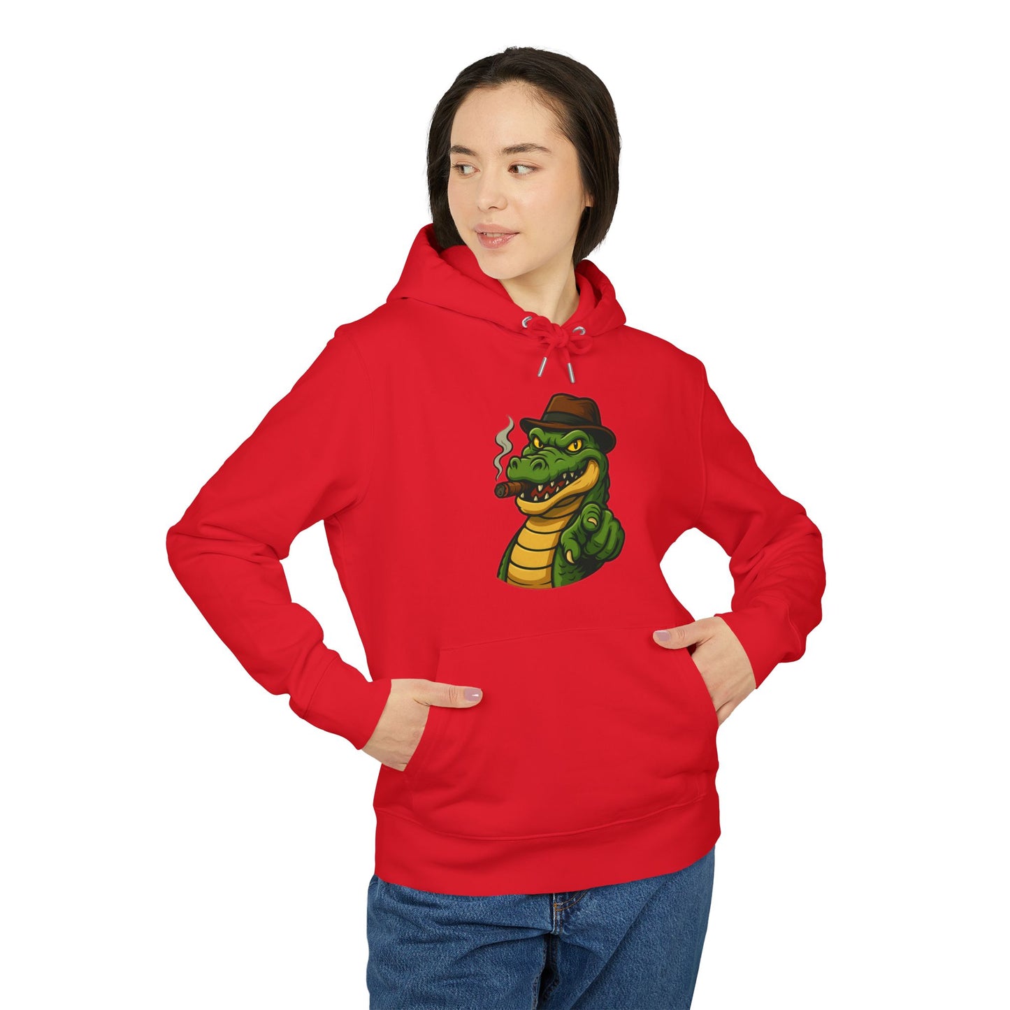 Gangster Alligator Hoodie (Brustprint) – Cooler Unisex Kapuzenpullover mit Krokodil, Zigarre & Hut im Comic Style