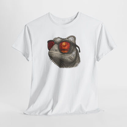 Chamäleon Disco T-Shirt (Brustprint) – Lustiges Tiermotiv mit Sonnenbrille | Retro Club Design für Tierfreunde & Festivalfans