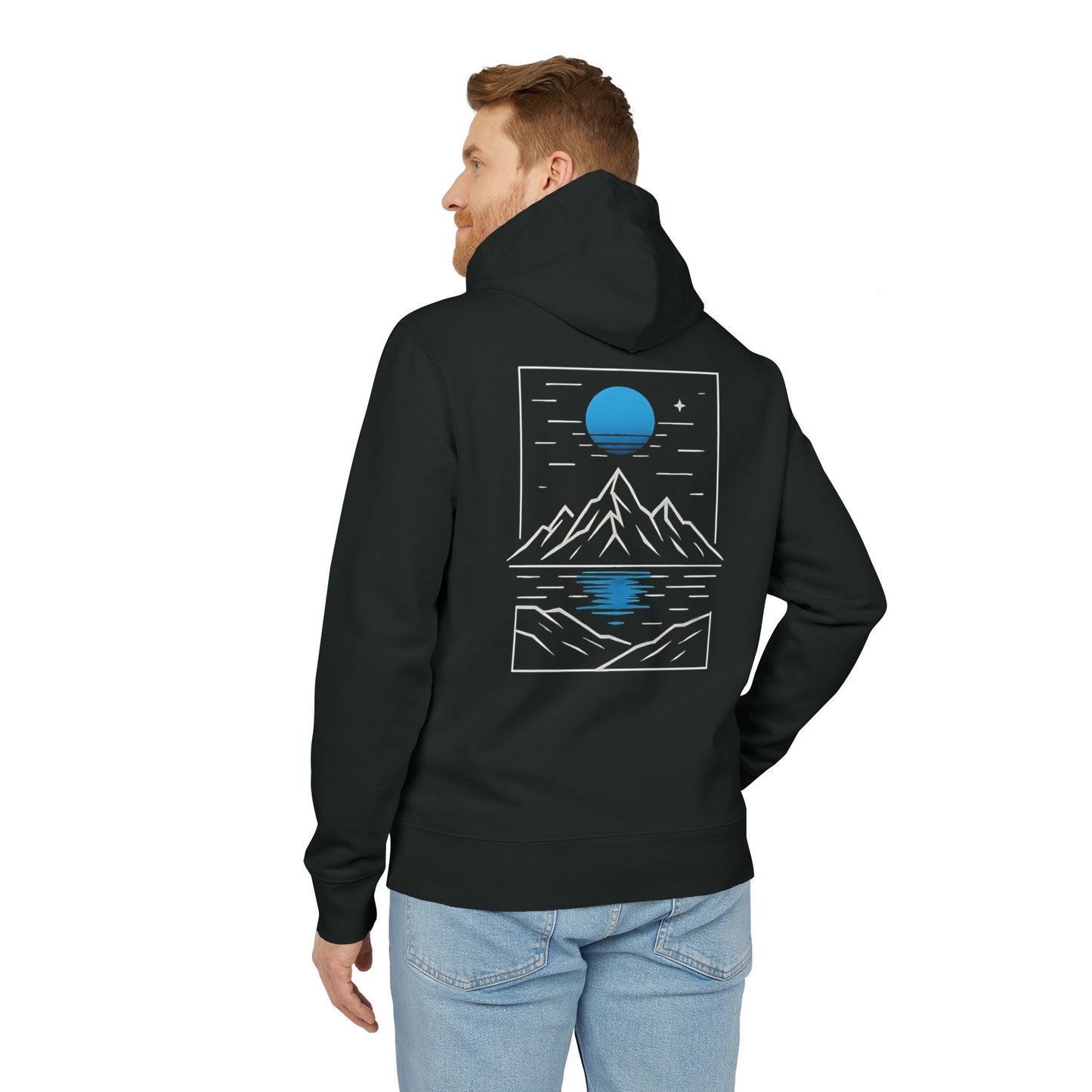 Berg Motiv Hoodie (Rückenprint) – Minimalistischer Kapuzenpullover mit Natur- & Mondmotiv – Unisex Oversize Streetwear für Outdoor- & Landschaftsliebhaber