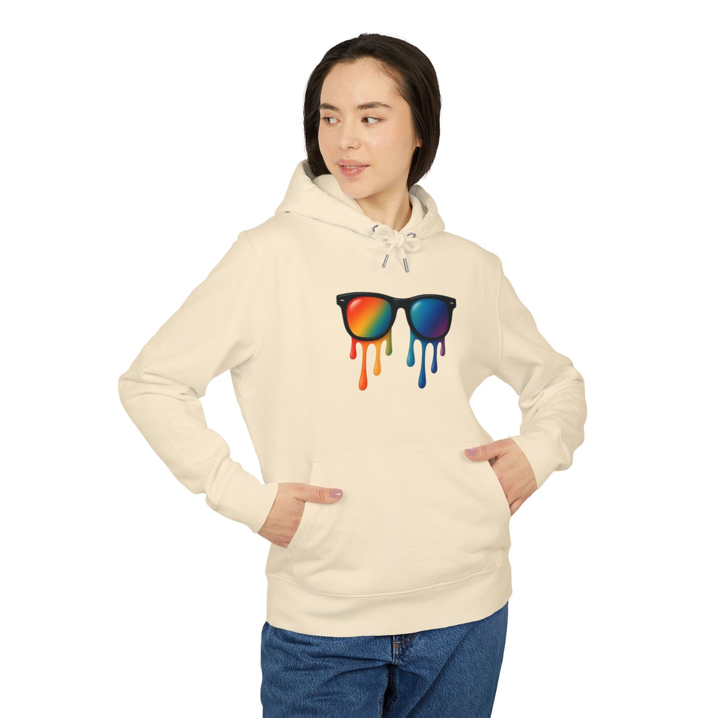 Melting Shades Hoodie (Brustprint) – Stylischer Unisex Hoodie mit bunter Sonnenbrille & Tropf-Effekt | Retro Streetwear für Sommer & Festival