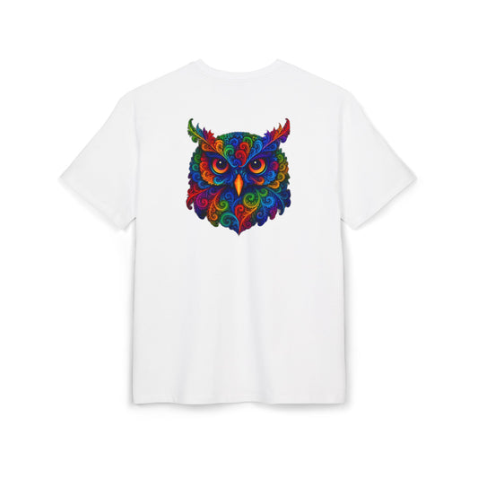 Buntes Eulen T-Shirt (Rückenprint) – Psychedelisches Tiermotiv im Boho-Stil – Unisex Shirt mit farbenfrohem, detailliertem Eulen-Design