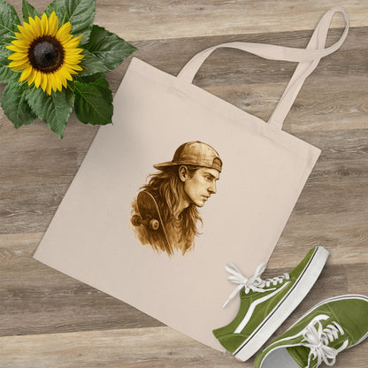Skater Jutebeutel – Nachhaltige Stofftasche mit Retro Skateboard Motiv – Unisex Streetwear Accessoire