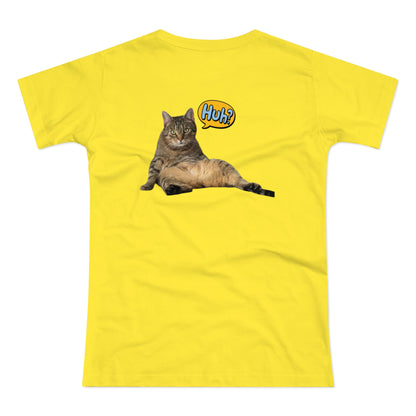 “Huh?” Katze – Lustiges Katzen T-Shirt mit Rückendruck | Für Katzenfans mit Humor