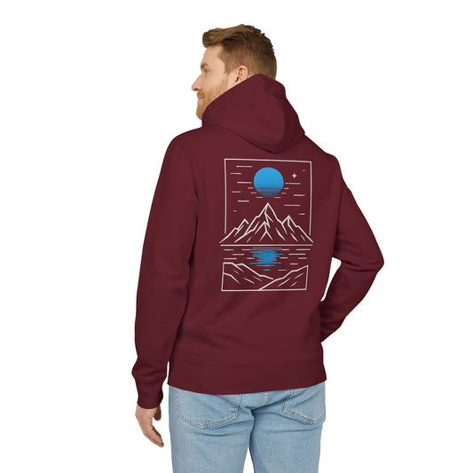 Berg Motiv Hoodie (Rückenprint) – Minimalistischer Kapuzenpullover mit Natur- & Mondmotiv – Unisex Oversize Streetwear für Outdoor- & Landschaftsliebhaber
