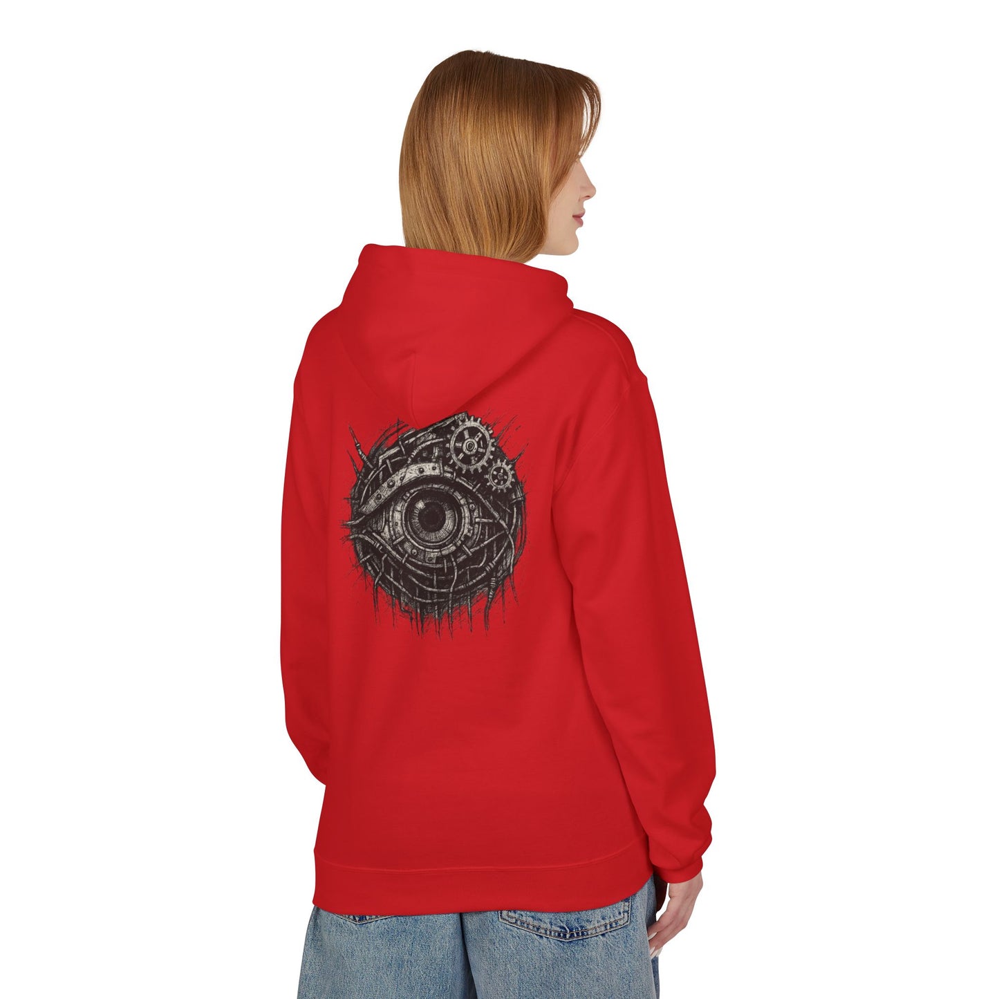 Biomechanisches Auge Hoodie Unisex – Cyberpunk Kapuzenpullover mit Zahnrädern & Kabeln | Futuristischer Techwear Look
