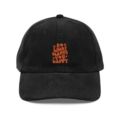 Do What Makes You Happy Cord Cap – Retro Cord Basecap mit Stickerei - Good Vibes, Gift for Friends, Relaxed Fashion