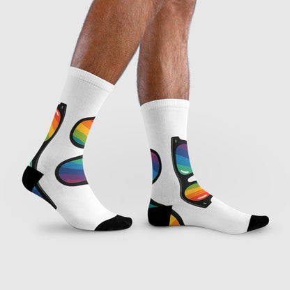 Regenbogen Sonnenbrillen Socken – Bunte Unisex Statement-Socken im Pride & Retro Look