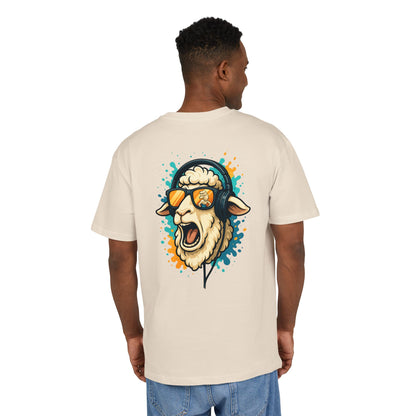 Lustiges Schaf T-Shirt (Rückenprint) – Cooles Cartoon-Motiv mit Kopfhörer & Sonnenbrille – Unisex Shirt für Musikfans & Tierliebhaber